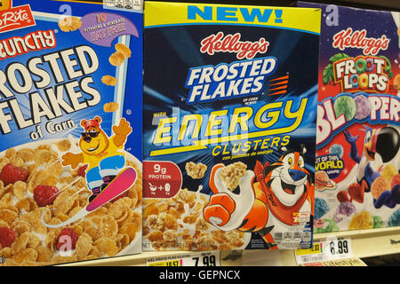 Cereal Abschnitt, Gristedes Lebensmittelgeschäft, NYC, USA Stockfoto