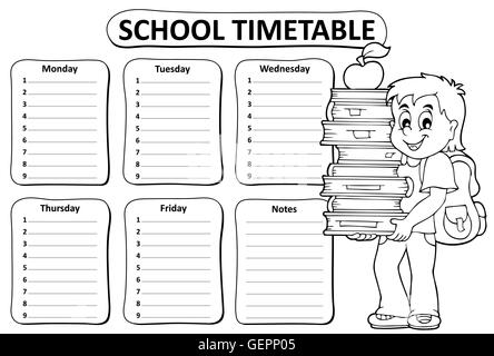 Schwarz / weiß Schule Zeitplan Thema 2 - Bild-Darstellung. Stockfoto