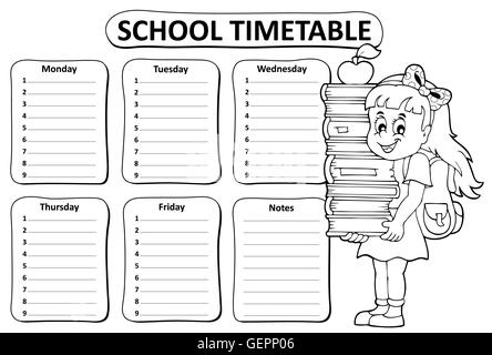 Schwarz / weiß Schule Zeitplan Thema 3 - Bild-Darstellung. Stockfoto