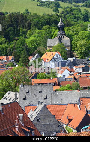 Geographie / Reisen, Deutschland, Niedersachsen, Goslar, Blick vom Turm der Marktkirche in Richtung Altstadt mit Frankenberg Kirche Stockfoto