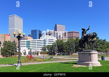 Geographie / Reisen, USA, Colorado, Bronco Buster-Statue (Cowboy), Civic Center Park und Innenstadt, Denver, Stockfoto