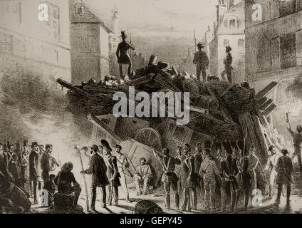 Februar Revolution Frankreich 1848. Barrikade Februar 22, 24. Stockfoto