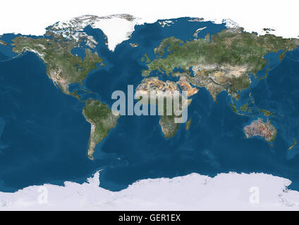 Echte natürliche Farbe Satellitenbild der Erde, mit arktischen Eiskappe. Dieses Bild wurde aus Daten von Landsat-Satelliten erworben erstellt. Stockfoto