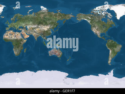 Echte natürliche Farbe Satellitenbild der Erde, in den Mittelpunkt des Pazifischen Ozeans. Dieses Bild wurde aus Daten von Landsat-Satelliten erworben erstellt. Stockfoto
