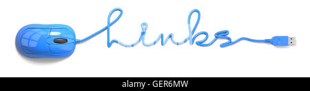 Blaue Maus und Kabel in Form von links Stockfoto