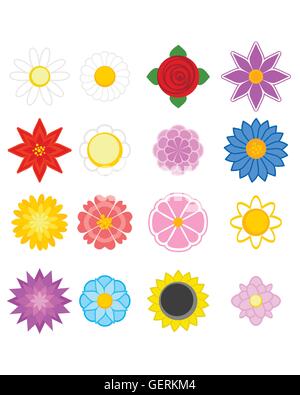 Vektor-Illustration aus einer Reihe von sechzehn Blumen Stock Vektor