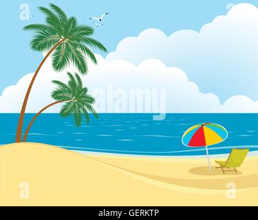 Vektor-Illustration von Strand, Meer und Sonne liege Stock Vektor