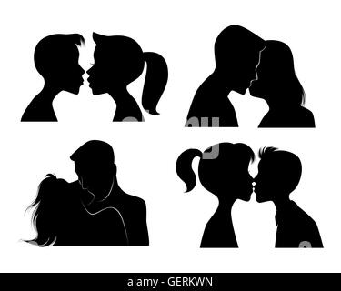 Vektor-Illustration eines vier küssen Paare Silhouetten Stock Vektor