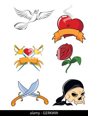 Vektor-Illustration eines sechs Tattoo-Sets Stock Vektor