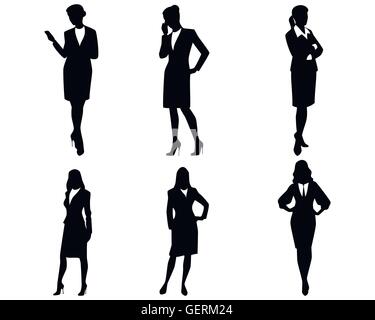 Vektor-Illustration von vier Geschäftsfrau-Silhouetten Stock Vektor