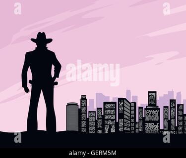 Vektor-Illustration von Sheriff am Stadt-Hintergrund Stock Vektor