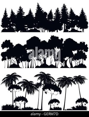 Vektor-Illustration von drei Wälder-Silhouetten Stock Vektor
