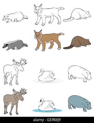 Vektor-Illustration aus einer Reihe von sechs Tiere Stock Vektor