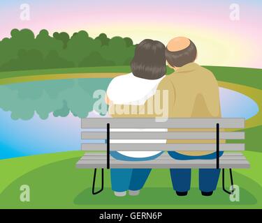 Vektor-Illustration älteres Ehepaar auf einer Bank Stock Vektor