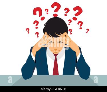 Vektor-Illustration eines Geschäftsmannes mit vielen Fragen Stock Vektor