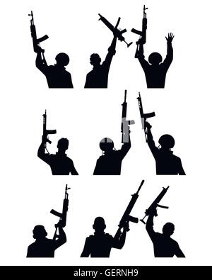 Vektor-Illustration von einem Soldaten mit Gewehren Silhouetten Stock Vektor