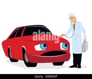 Vektor-Illustration eines Arztes inspiziert ein Auto Stock Vektor