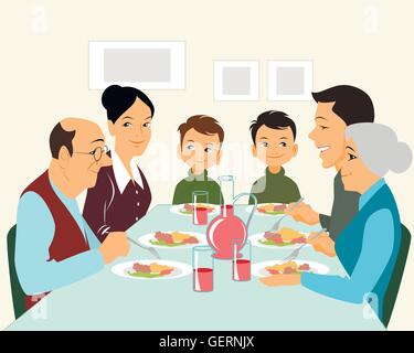Vektor-Illustration von einer großen Familie Essen Stock Vektor