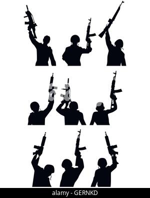 Vektor-Illustration von einem Soldaten mit Gewehren Silhouetten Stock Vektor