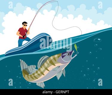 Vektor-Illustration eines Fischers fängt zander Stock Vektor