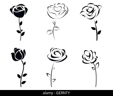 Vektor-Illustration einer sechs Rosen-Silhouette Stock Vektor