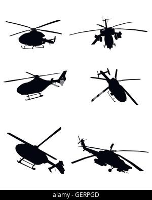 Abbildung Vektorbild von sechs Hubschrauber set Stock Vektor