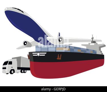 Vektor-Illustration von einem Flugzeug, Schiff einen LKW Stock Vektor