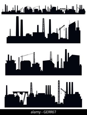 Vektor-Illustration von drei Fabriken-Silhouetten Stock Vektor