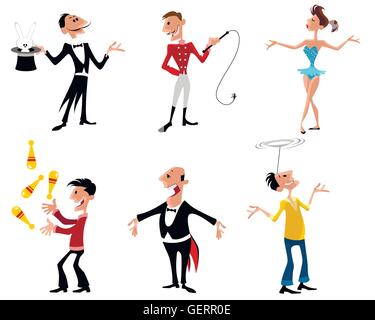 Vektor-Illustration von sechs Zirkuskünstler Stock Vektor