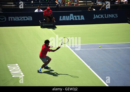 Kei Nishikori auf Gericht an den 2016 Rogers Cup statt in der Toronto Aviva Center in Kanada. Stockfoto