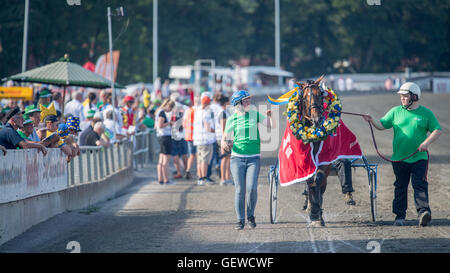 Welt Klasse Trotter Anna Mix gewann das große Rennen "Axevalla Löpning" in das Sommertreffen bei Axevalla Trabrennbahn Stockfoto