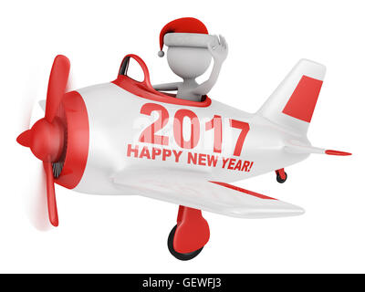 Santa Wellen seine Hand in das Flugzeug mit der Aufschrift Happy Neujahr 2017. 3D Render. Stockfoto