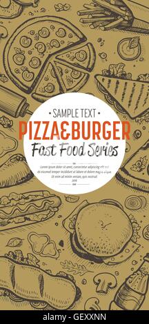 Fast-Food Kritzeleien vertikale Banner Menü Stock Vektor
