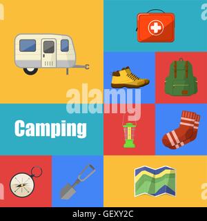 Camping Ausrüstung Symbole und Ikonen Stock Vektor