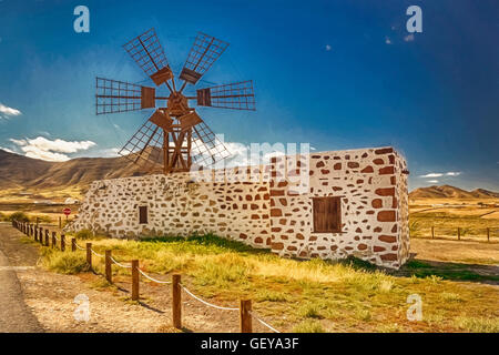 Eindruck einer Windmühle in Fuerteventura, Kanarische Inseln, Spanien Stockfoto