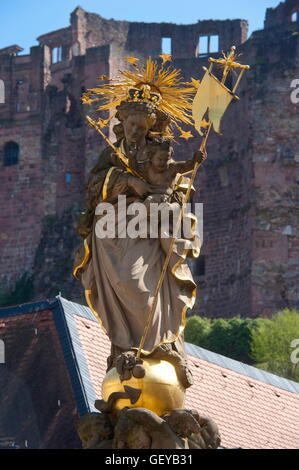 Geographie / Reisen, Deutschland, Baden-Württemberg, Madonna Brunnen am Kornmarkt, Heidelberg, Neckar, Kurpfalz, Stockfoto