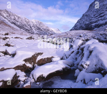 Winter-Szene in Glencoe, West Highlands, Schottland Stockfoto