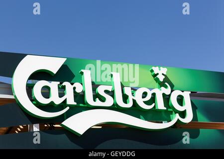 Carlsberg-Logo an der Wand Stockfoto