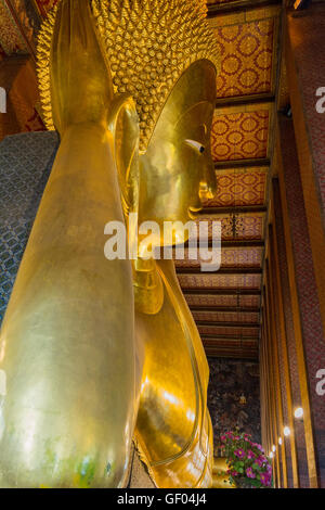 Liegende große goldene Buddha-Statue im Wat Pho, Bangkok, Thailand Stockfoto