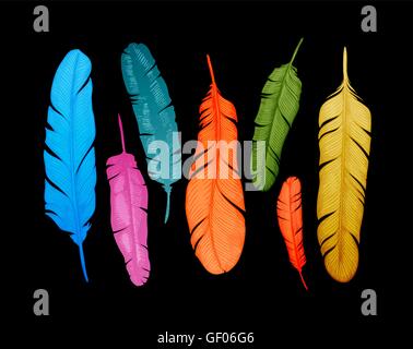 Dekoratives Set Federn. Handgezeichnete Vintage Vektor-design Stock Vektor