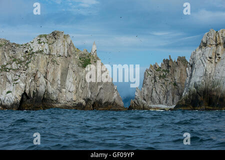 Russland, russischen Fernen Osten, Chukotka autonomes Okrug aka Tschukotka. Kap Kuyveveem (64-48-83N 175-31-32W) felsige Küstenlandschaft. Stockfoto