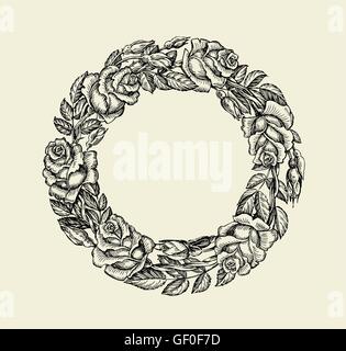 Blumen. Hand gezeichnete Skizze rose, Rosen, Frame, floralen Muster. Vektor-illustration Stock Vektor