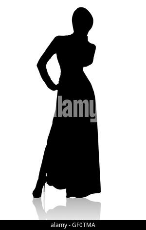 Elegante Silhouette der schönen Frau posiert isoliert weißen Hintergrund Stockfoto