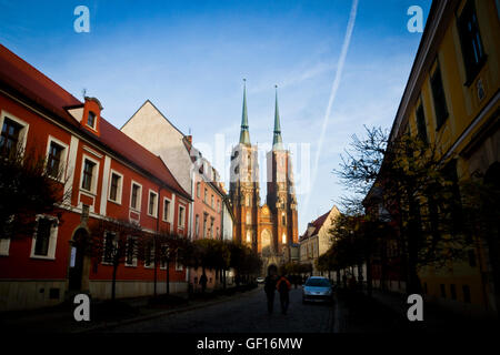 Ein Blick auf die Kathedrale von St. Johannes der Täufer in Wroclaw, Polen. Stockfoto