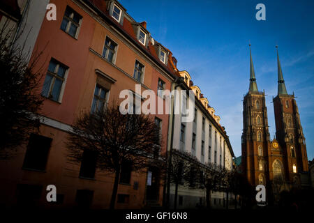 Ein Blick auf die Kathedrale von St. Johannes der Täufer in Wroclaw, Polen. Stockfoto