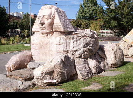 Sphinx des Mormonen Joseph Smith bei Gilgal Garten in Salt Lake City in Utah Stockfoto