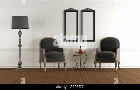 Schwarz / weiß klassische Wohnzimmer mit zwei Sesseln - 3d rendering Stockfoto