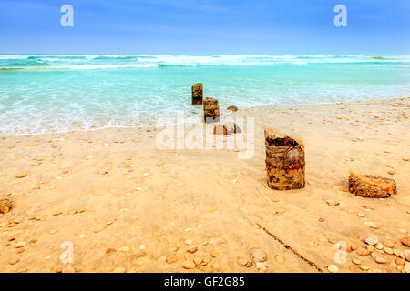 Blick auf Al Mughsayl Strand in der Nähe von Salalah, Oman während der Monsunzeit Stockfoto