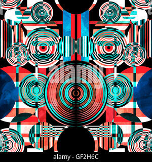 Abstrakte Aquarell Hintergrund mit einer interessanten Vielfalt an geometrischen Elementen Stockfoto