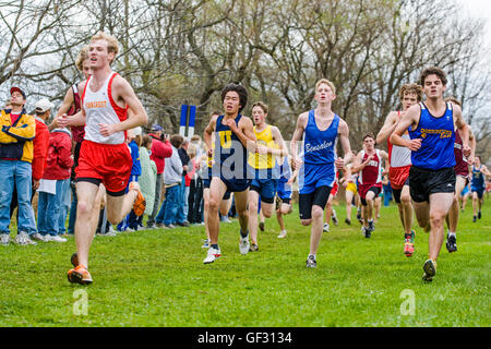 Läufer konkurrieren auf eine Cross Country Bezirk treffen Stockfoto